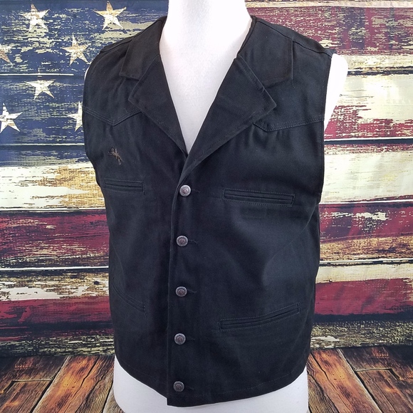 WYOMING TRADERS MENS BLACK BRONCO CANVAS VEST - Picture 1 of 8